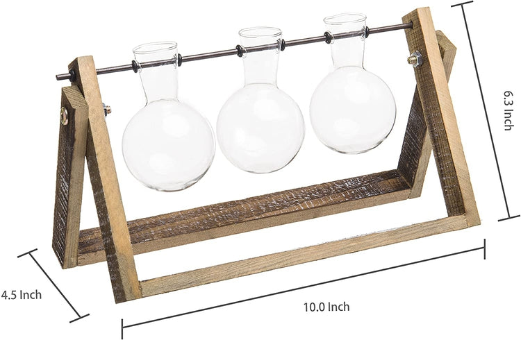 Set of 3 Glass Bulb Planter with Wood & Metal Swivel Standee Steampunk Terrarium-MyGift
