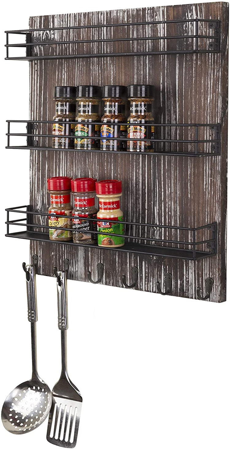 MyGift Rustic Torched Wood Spice Jar Organizer Rack with 3 Tier Stair  Design, Kitchen Countertop Seasoning and Condiment Storage Display Shelf