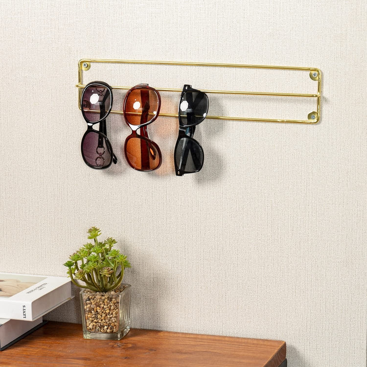 Sunglasses Hanger Holder Brass Tone Metal Wire Wall Mounted Eyewear Display Rack, Hanging Eyeglasses Storage Rail-MyGift