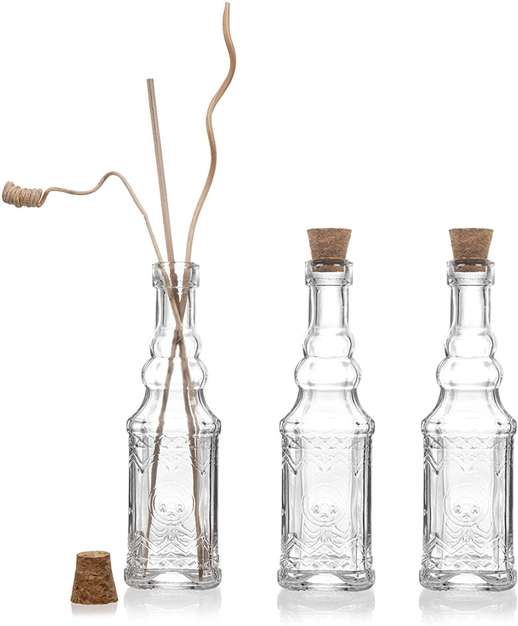 Set of 3, Small Decorative Vintage Apothecary Glass Bottles, Flower Vases with Cork Lids-MyGift
