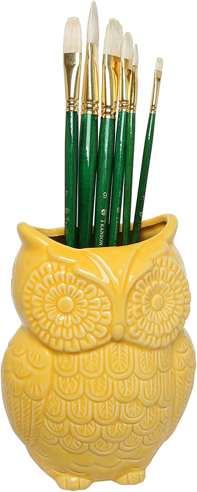 Yellow Owl Ceramic Cooking Utensil Holder, Multipurpose Kitchen Storage Crock-MyGift