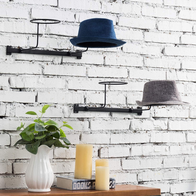 Set of 2 Wall Mounted Hat Racks, Modern Matte Black Metal Wire Holder Stand-MyGift