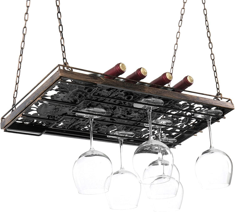 Bronze Metal Ceiling Mounted Hanging Stemware, Wine Glass Hanger Organizer Rack-MyGift