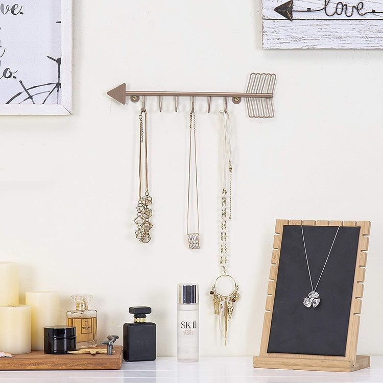 6-Hook, Rose Gold-Tone Arrow-Shaped Necklace Rack, Key Holder-MyGift