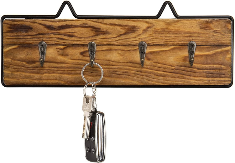 Rustic Wood & Wire Wall-Mounted 4-Hook Key Rack-MyGift