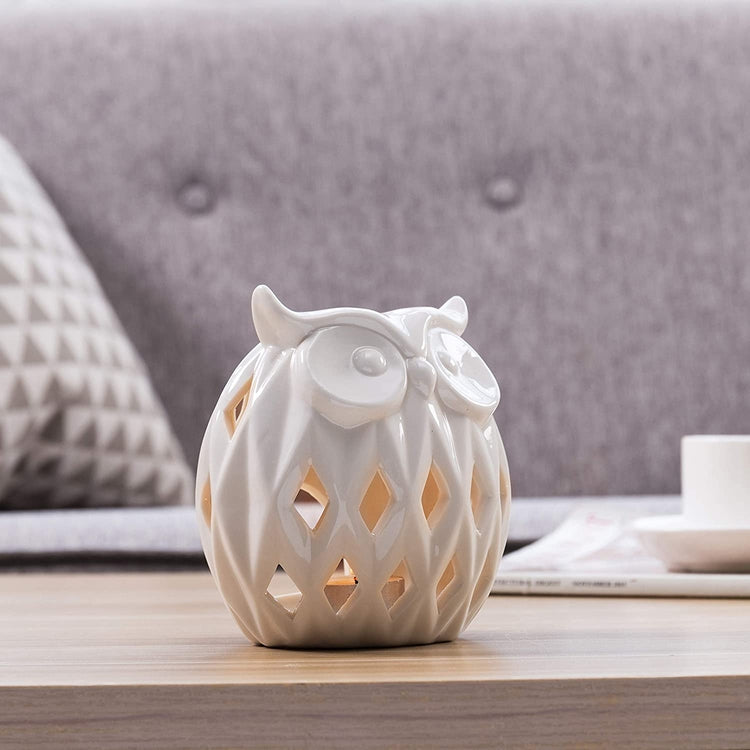 White Owl Ceramic Tealight Candle Holder 5-inches-MyGift