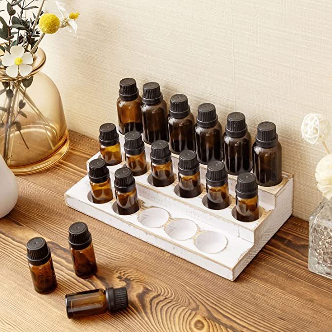 Whitewashed Wood 3-Tier Essential Oil Display Stand - Holds 17 Bottles-MyGift