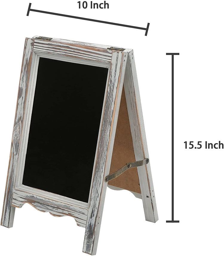 Rustic Distressed Brown Wood A-Frame Tabletop Double-Sided Easel Style Chalkboard with Scalloped Bottom-MyGift