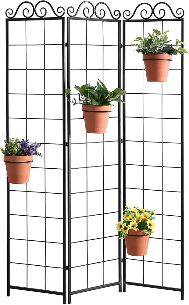 Black Metal Wire Trellis Divider Screen w/ 3 Panels-MyGift