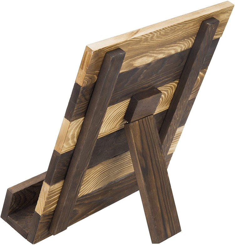 Rustic Brown Wood Two-Tone Cookbook Stand + Tablet Holder with Kickstand-MyGift