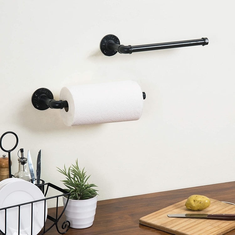Set of 2, Industrial Black Metal Wall-Mounted Paper Towel Holder-MyGift
