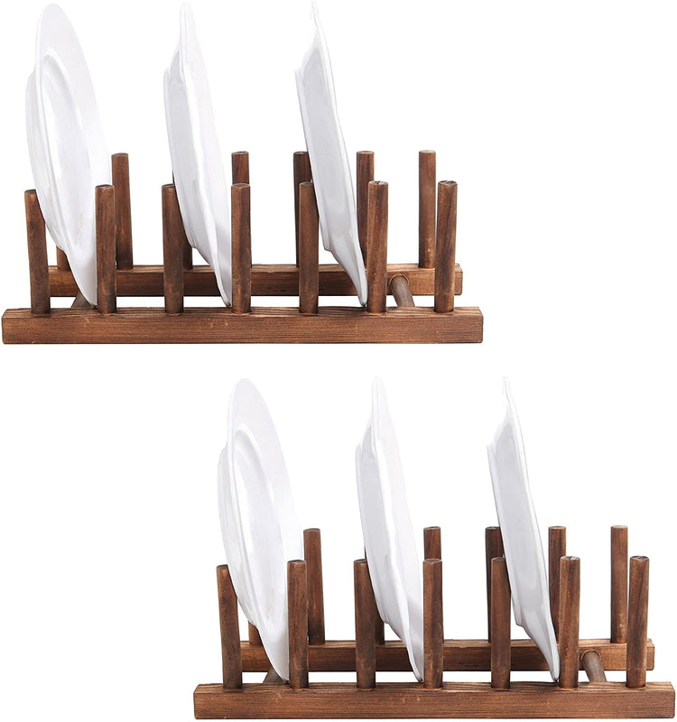 Set of 2, 6 Slot Dark Brown Wood Dish Racks, Kitchen Countertop Dish Drain-MyGift
