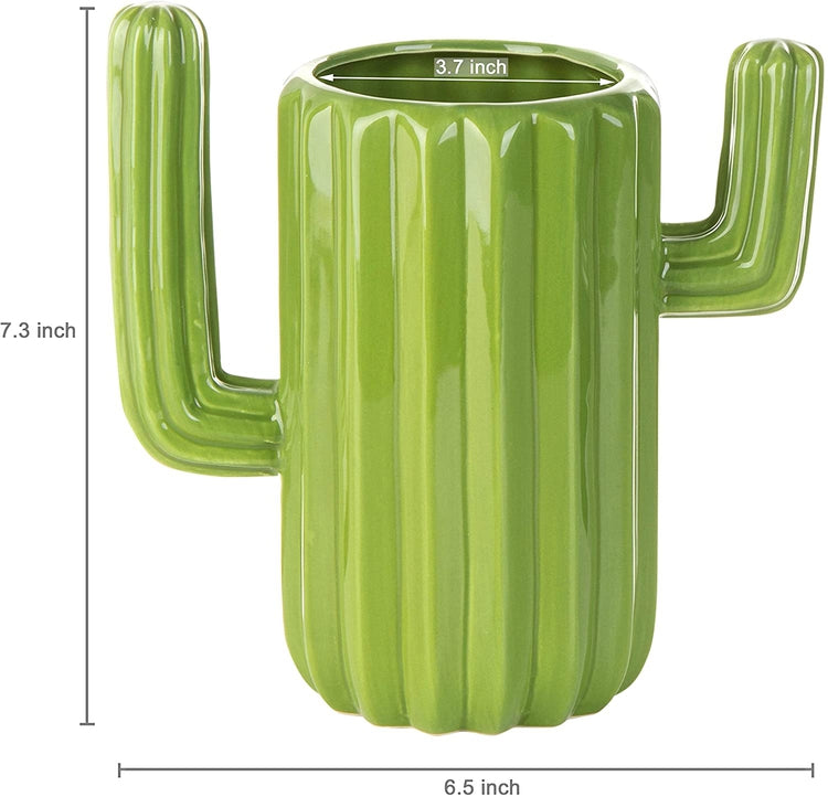 Green Ceramic Cactus-Shaped Utensil Holder-MyGift