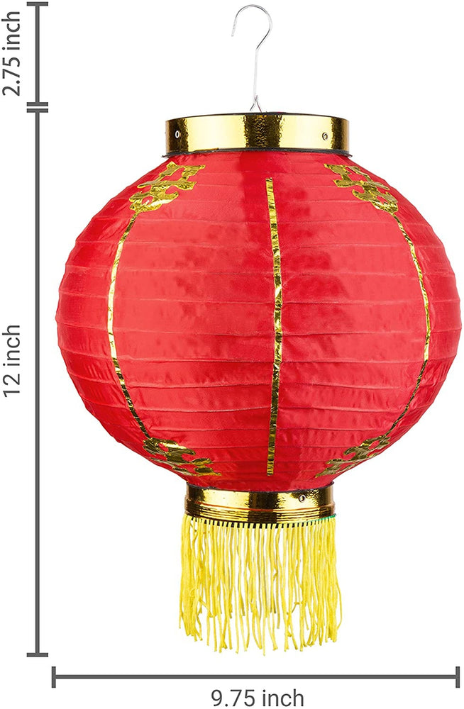 Set of 2 Decorative Red Silk Fabric Hanging Lantern Lamps-MyGift