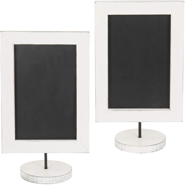 Set of 2, Tabletop Vintage White Wood Vertical Chalkboard Sign, Horizontal Framed Blackboard Sign-MyGift