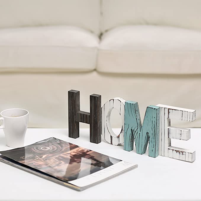Rustic Home Sign Wall Décor, Galvanized Metal and Burnt Wood Love Letters Sign-MyGift