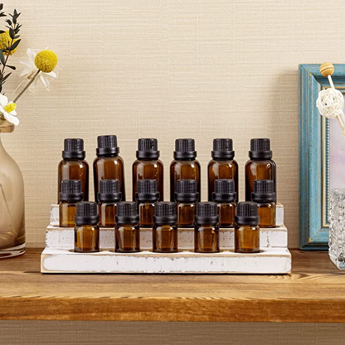 Whitewashed Wood 3-Tier Essential Oil Display Stand - Holds 17 Bottles-MyGift