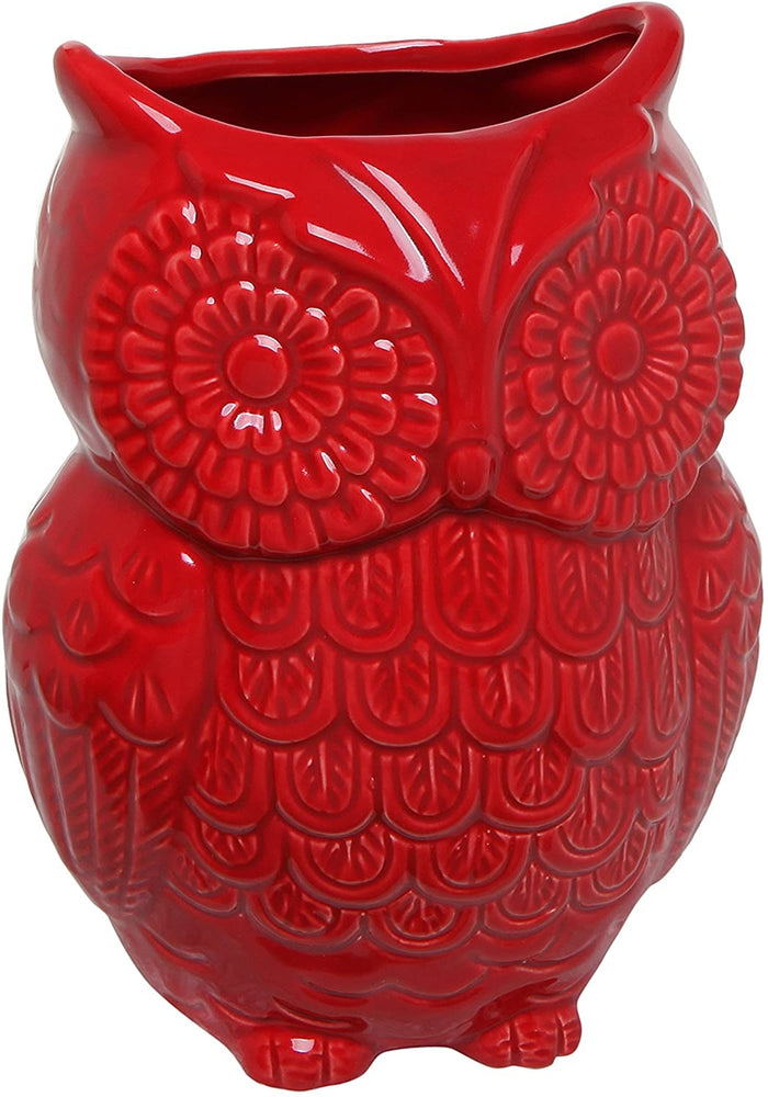 Red Owl Design Ceramic Cooking Utensil Holder, Multipurpose Kitchen Storage Crock-MyGift