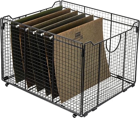 Black Metal Foldable Office Storage Crate, Desktop Document Organizer, Desk Files Holder-MyGift