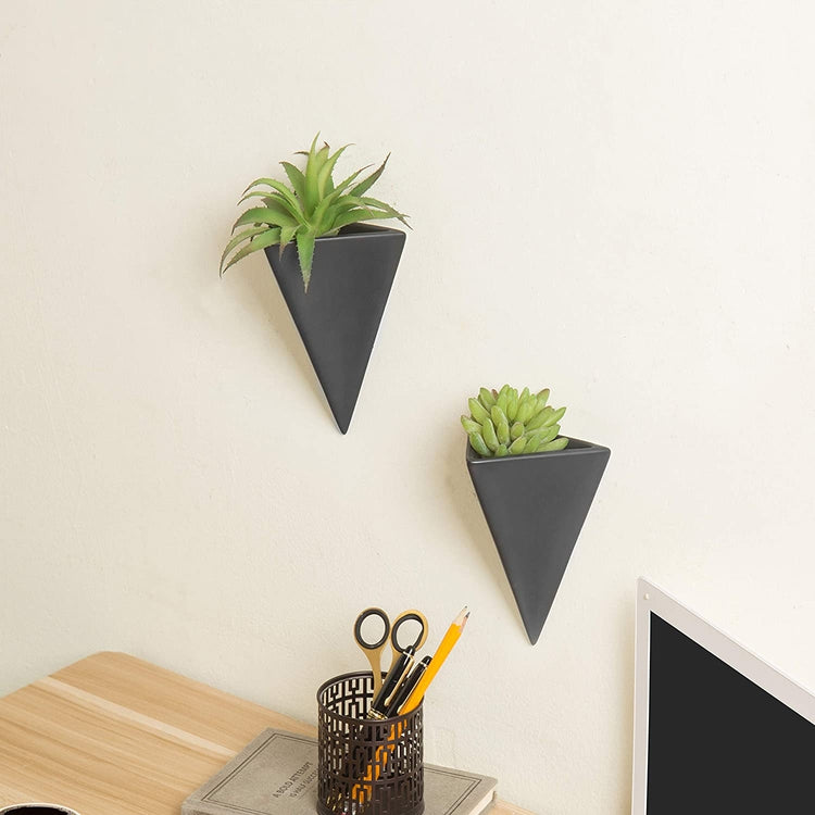 pyramid hanging planter Pyramid Black Ceramic Wall-Mounted Sconce-Style Succulent Planter Vase – MyGift