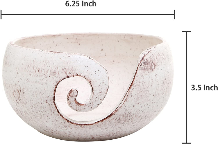Handcrafted White Ceramic Knitting and Crocheting Yarn Storage Bowl, Holder with Swirl Design-MyGift