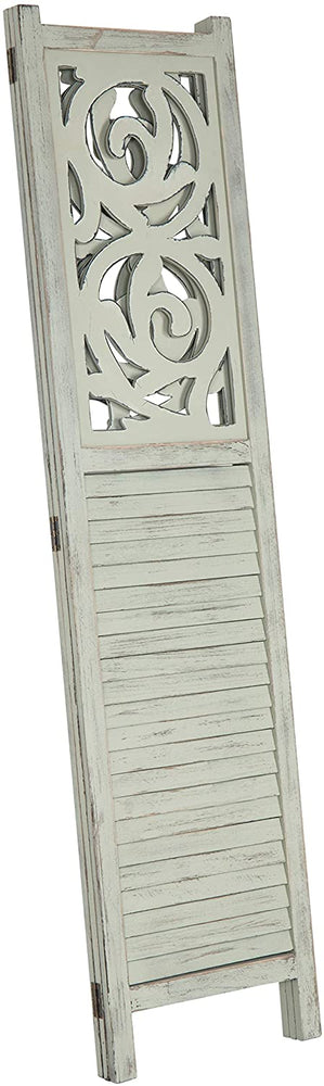 3-Panel Rustic Light Green Carved Wood Folding Room Divider-MyGift
