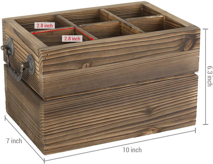 6-Slot Rustic Burnt Wood Crate Style Beer Caddy Storage Carrier with Vintage Side Handles-MyGift