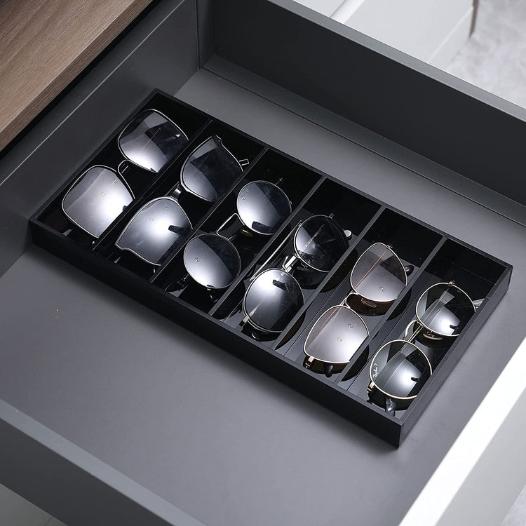 Black Acrylic Sunglasses and Eyeglasses Storage Organizer Case Tray, Tabletop Display Tray-MyGift