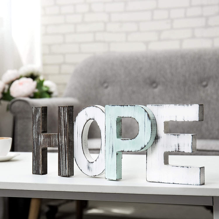 "HOPE" Cutout Letter Rustic Multicolored Wood Sign-MyGift
