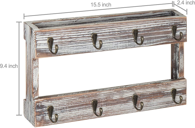 Set of 2 Wall Mounted Torched Wood Finish Coffee Mug Hanging Racks with 8 Hooks-MyGift