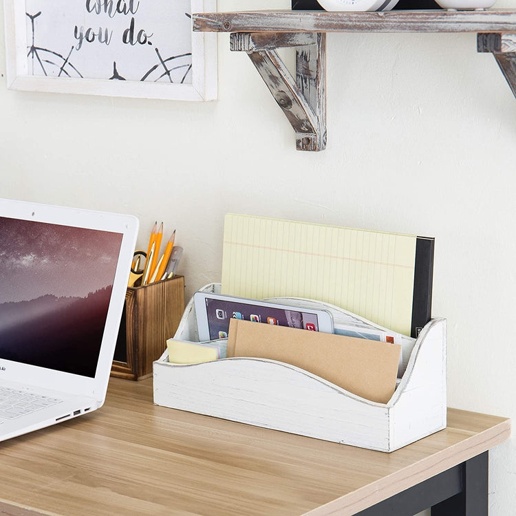 Vintage White Wood Desktop 3-Slot Mail & Document Sorter-MyGift