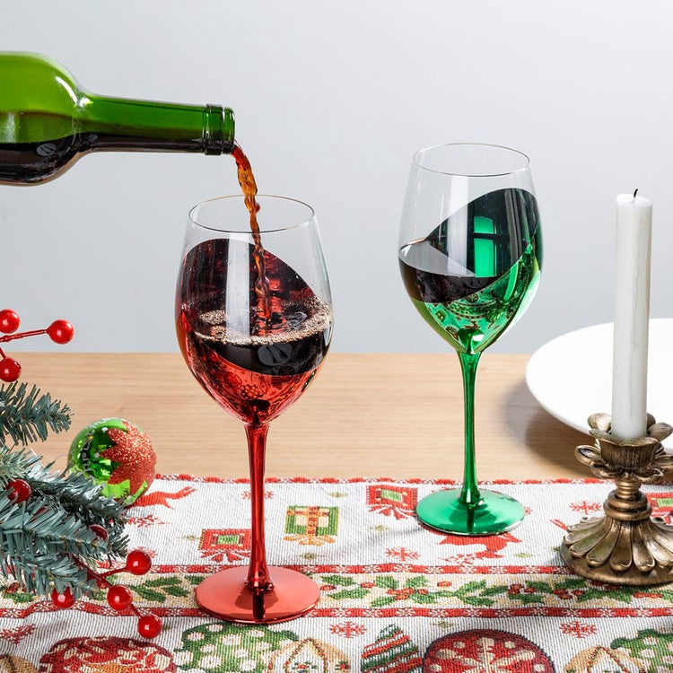 Wine Glasses Drinkware, Holiday Multicolored Metallic Angled Accent Drinking Glass Cups, Set of 4-MyGift