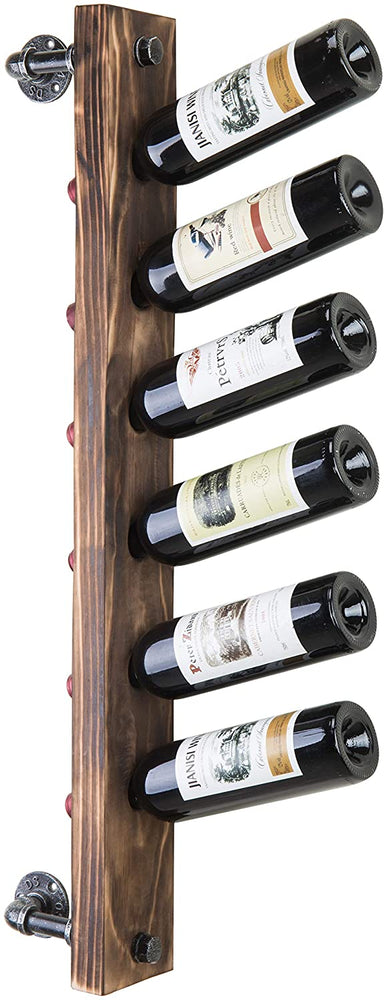 6 Bottle Rustic Wood Metal Pipe Wall Mounted Wine Rack MyGift