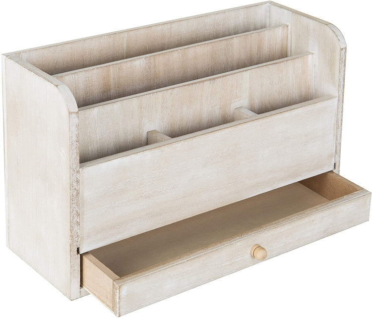 Whitewashed Wood Desktop Document & Supply Organizer with Pull Out Drawer-MyGift