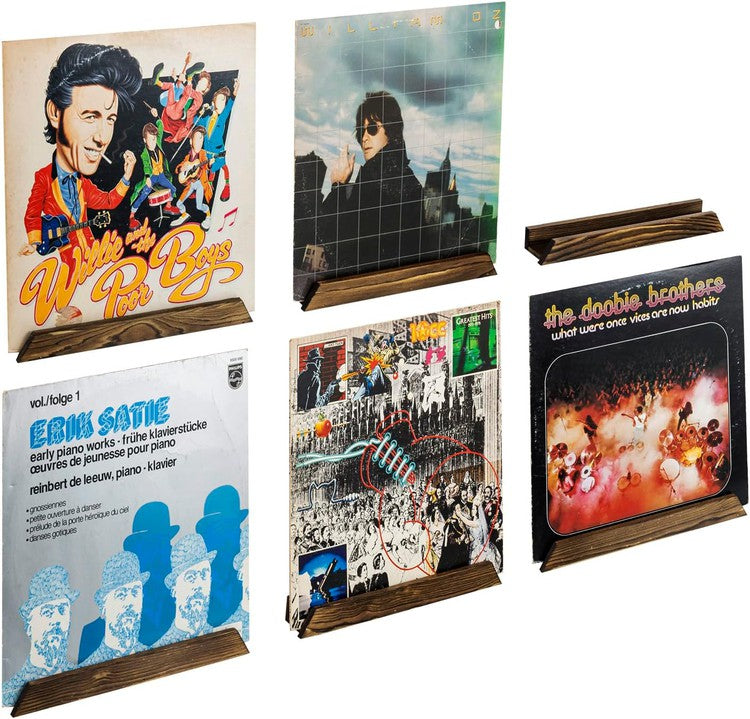 Set of 6, Burnt Wood Wall Mounted Display Rack for Vinyl Records, Floating Album Cover Art, Hanging LP Holder Shelf-MyGift