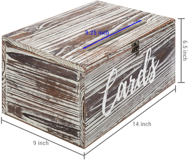 Torched Wood Wedding Gift Card Holder Box with Slotted Lid and Antique Hinge Lock-MyGift