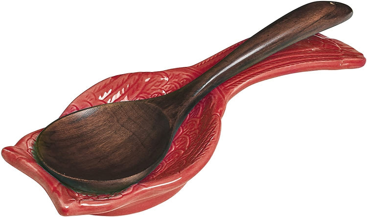 Red Ceramic Owl Cooking Spoon Rest / Ladle Holder-MyGift