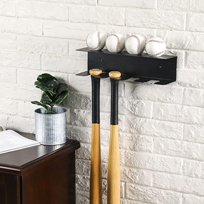 Baseball Bat and Ball Wall Mounted Storage Rack, Baseball Bat Holder Organizer, Set of 2-MyGift