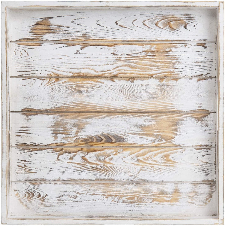 19-Inch Square Whitewashed Wood Ottoman Tray, Serving Tray with Cutout Handles-MyGift