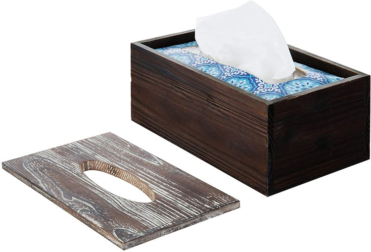 Rustic Distressed Torched Wood Tissue Box Holder, Facial Tissue Holder-MyGift