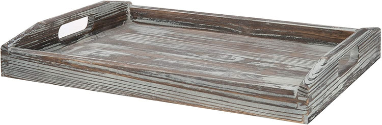 Rustic Torched Wood Breakfast Serving Tray w/ Cutout Handles-MyGift