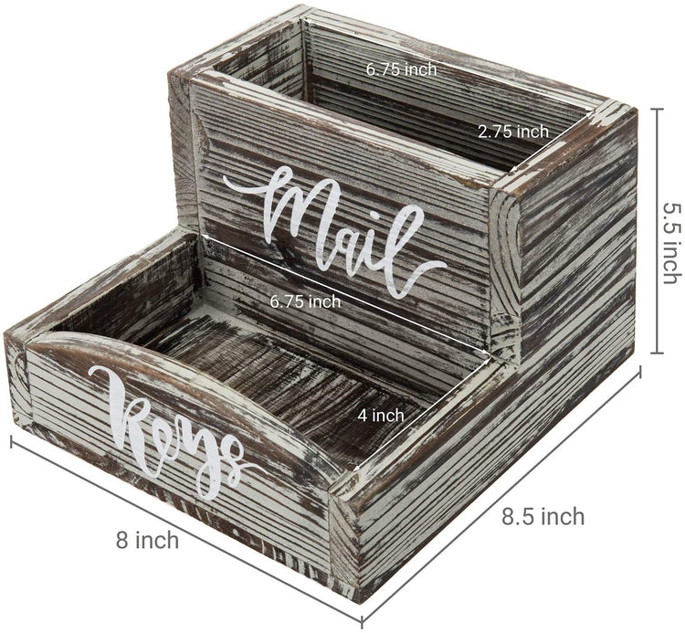 Torched Wood Tabletop Mail Organizer and Key Holder with Stylish Cursive Labels-MyGift