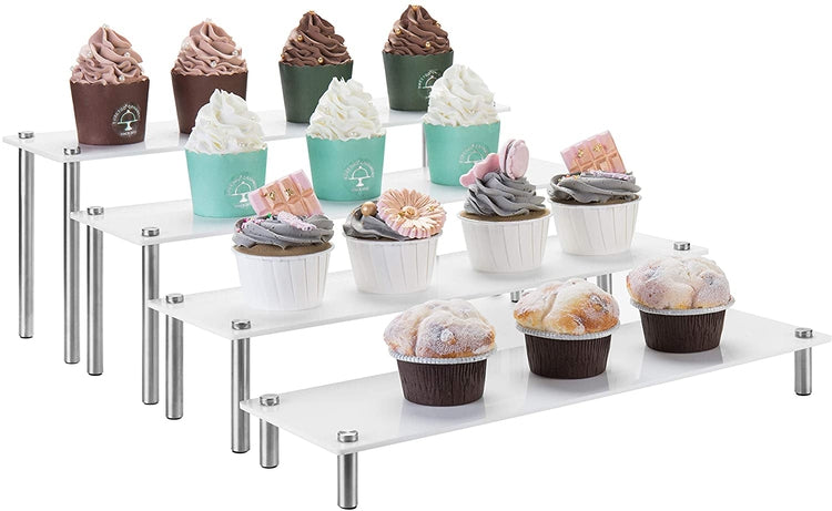 White Acrylic Cupcake & Dessert 4-Tier Rectangular Display Riser-MyGift