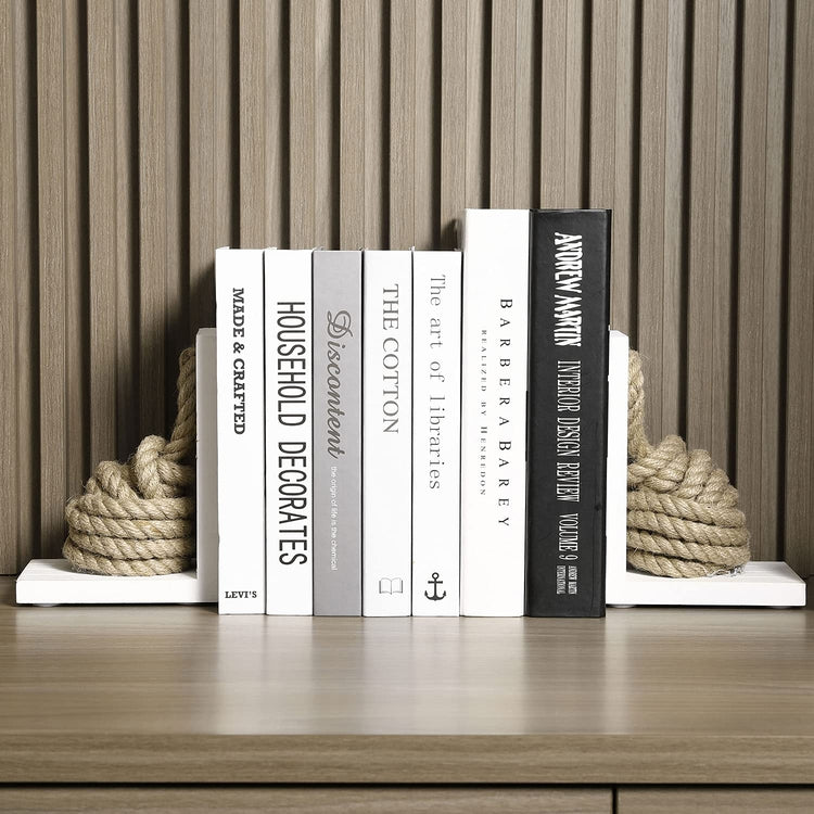 Nautical Knot Rope and White Wood Beach House Decorative Bookends, 2 P ...