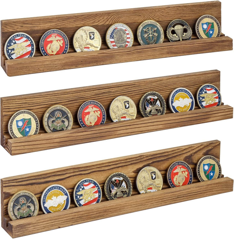 Cid Coin Rack Wall Mounted Dark Burnt Wood, Coin Holder and Casino Chip Display Shel ...