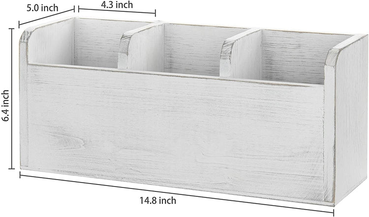 3-Compartment Grey Wood Utensil Holder, 3-Slot Flatware Storage Caddy