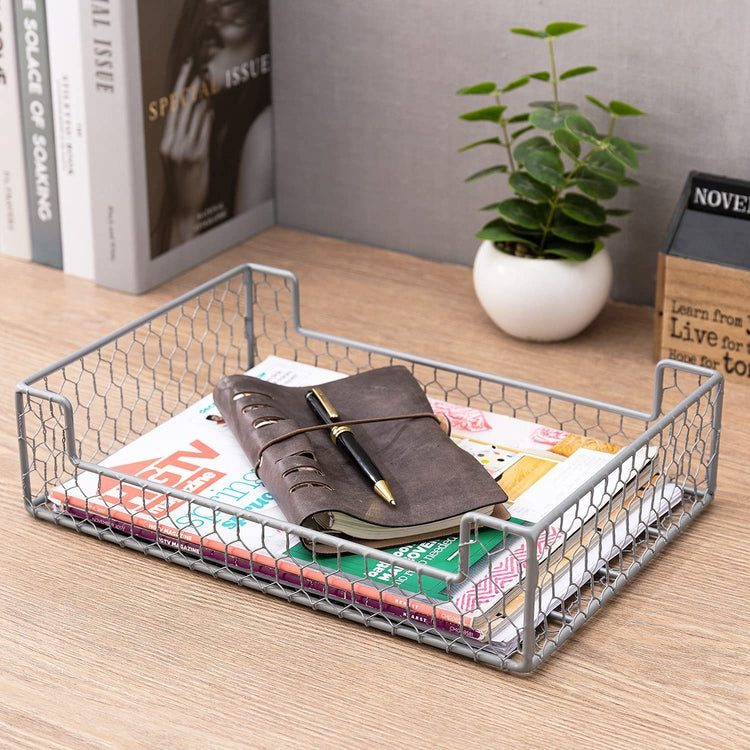 Rustic Gray Chicken Wire Desktop File Document Letter Tray-MyGift