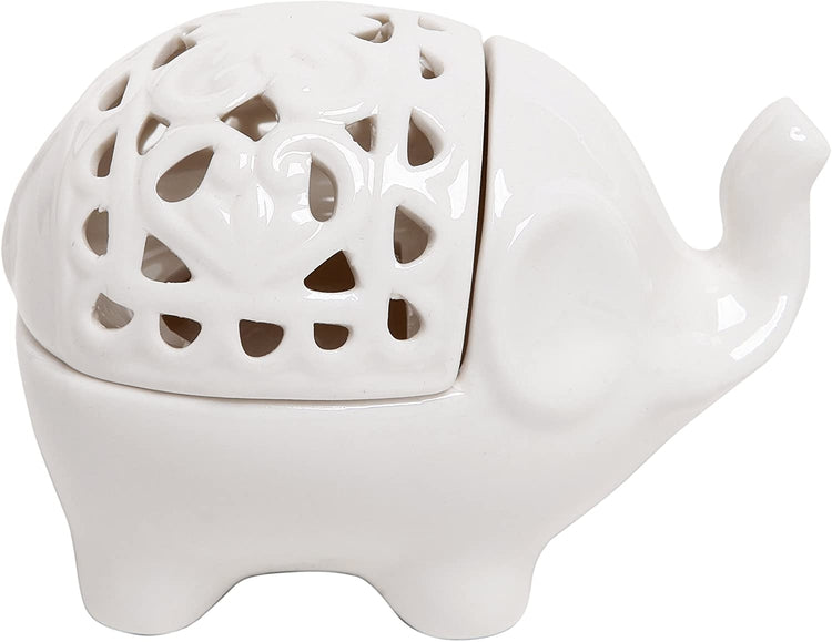Decorative White Elephant Tea Light Candle Holder-MyGift