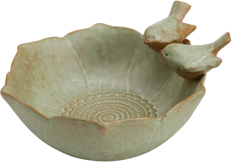 Decorative 2 Birds Garden Design Ceramic Green Serving Bowl, Jewelry Tray, Candy & Nut Dish-MyGift