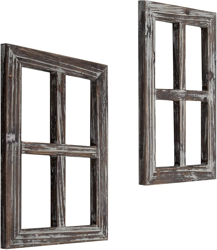 Set of 2 Rustic Torched Wood 4-Pane Window Frames, Decorative Window Frames-MyGift